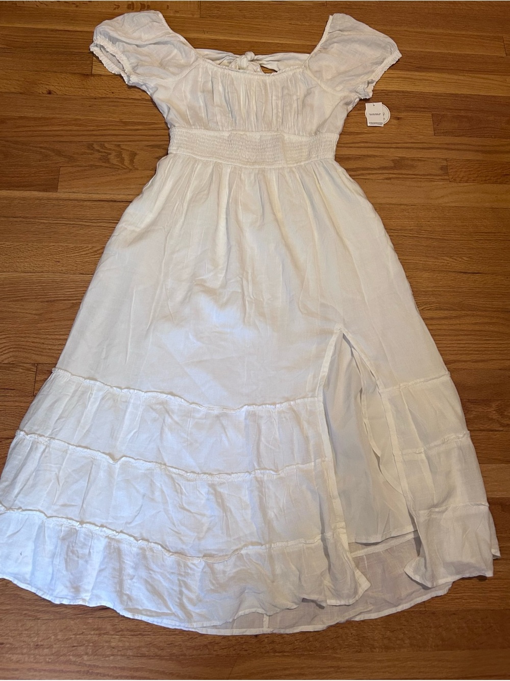 Hollister White Smocked Tie-Shoulder Maxi Dress